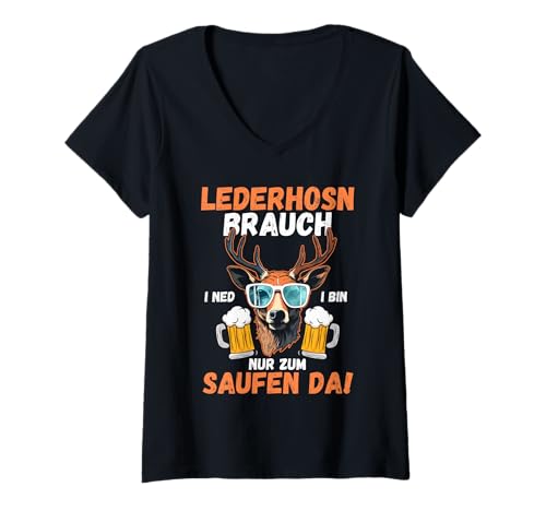 Damen Lederhosn Hirsch Oktoberfest T-Shirt mit V-Ausschnitt Damen Lederhosn Hirsch Oktoberfest T-Shirt mit V-Ausschnitt von Bayrisches Volksfest Oktoberfest