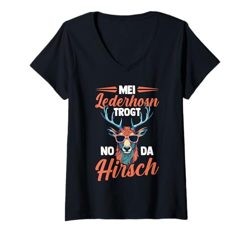 Damen Lederhosn Hirsch Oktoberfest T-Shirt mit V-Ausschnitt Damen Lederhosn Hirsch Oktoberfest T-Shirt mit V-Ausschnitt von Bayrisches Volksfest Oktoberfest