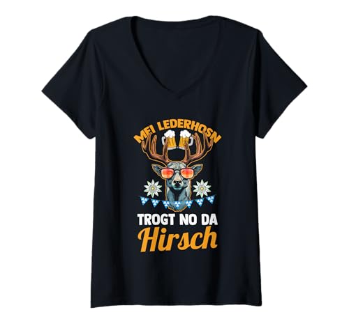 Damen Lederhosn Hirsch Oktoberfest T-Shirt mit V-Ausschnitt Damen Lederhosn Hirsch Oktoberfest T-Shirt mit V-Ausschnitt von Bayrisches Volksfest Oktoberfest