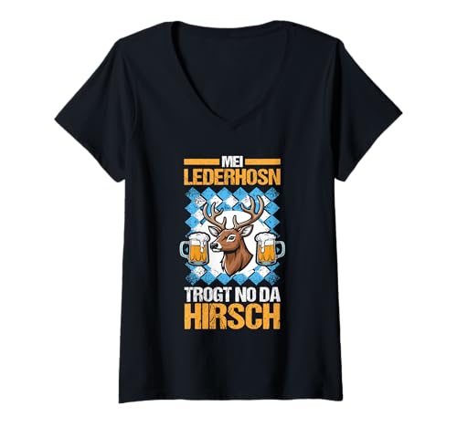 Damen Lederhosn Hirsch Oktoberfest T-Shirt mit V-Ausschnitt Damen Lederhosn Hirsch Oktoberfest T-Shirt mit V-Ausschnitt von Bayrisches Volksfest Oktoberfest
