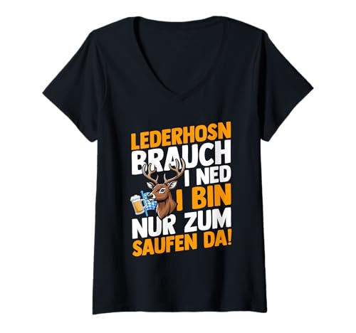 Damen Lederhosn Hirsch Oktoberfest T-Shirt mit V-Ausschnitt Damen Lederhosn Hirsch Oktoberfest T-Shirt mit V-Ausschnitt von Bayrisches Volksfest Oktoberfest