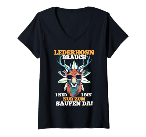 Damen Lederhosn Hirsch Oktoberfest T-Shirt mit V-Ausschnitt Damen Lederhosn Hirsch Oktoberfest T-Shirt mit V-Ausschnitt von Bayrisches Volksfest Oktoberfest