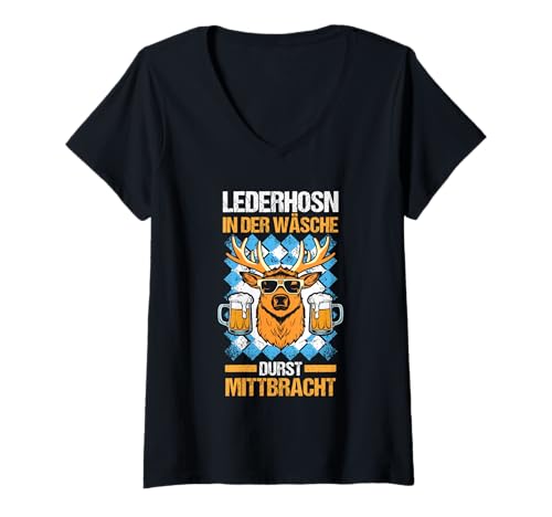 Damen Lederhosn Hirsch Oktoberfest T-Shirt mit V-Ausschnitt Damen Lederhosn Hirsch Oktoberfest T-Shirt mit V-Ausschnitt von Bayrisches Volksfest Oktoberfest