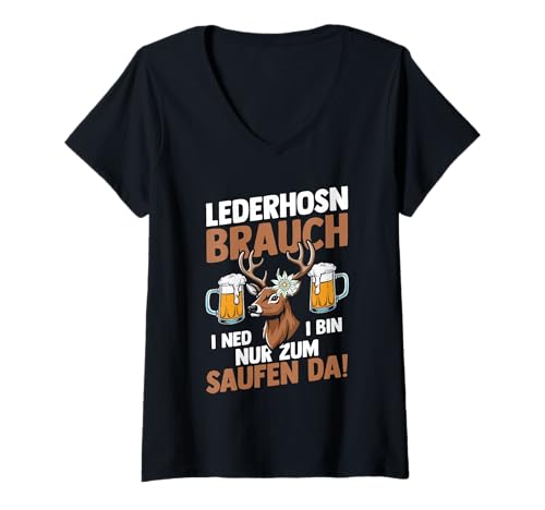 Damen Lederhosn Hirsch Oktoberfest T-Shirt mit V-Ausschnitt Damen Lederhosn Hirsch Oktoberfest T-Shirt mit V-Ausschnitt von Bayrisches Volksfest Oktoberfest