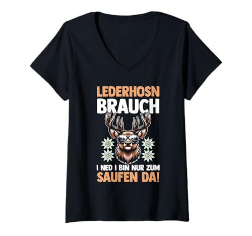 Damen Lederhosn Hirsch Oktoberfest T-Shirt mit V-Ausschnitt Damen Lederhosn Hirsch Oktoberfest T-Shirt mit V-Ausschnitt von Bayrisches Volksfest Oktoberfest