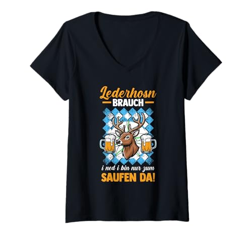 Damen Lederhosn Hirsch Oktoberfest T-Shirt mit V-Ausschnitt Damen Lederhosn Hirsch Oktoberfest T-Shirt mit V-Ausschnitt von Bayrisches Volksfest Oktoberfest