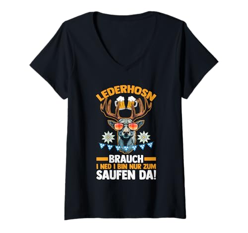 Damen Lederhosn Hirsch Oktoberfest T-Shirt mit V-Ausschnitt Damen Lederhosn Hirsch Oktoberfest T-Shirt mit V-Ausschnitt von Bayrisches Volksfest Oktoberfest