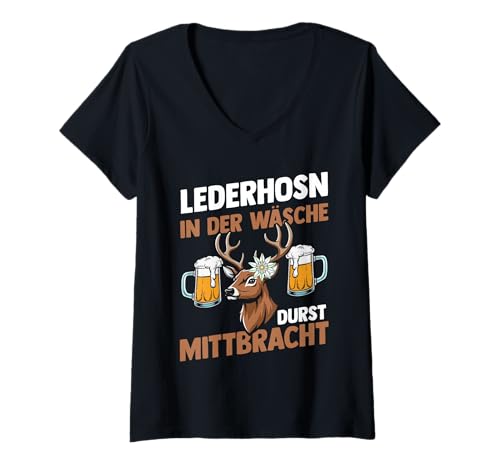 Damen Lederhosn Hirsch Oktoberfest T-Shirt mit V-Ausschnitt Damen Lederhosn Hirsch Oktoberfest T-Shirt mit V-Ausschnitt von Bayrisches Volksfest Oktoberfest