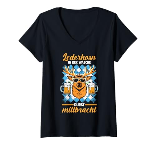 Damen Lederhosn Hirsch Oktoberfest T-Shirt mit V-Ausschnitt Damen Lederhosn Hirsch Oktoberfest T-Shirt mit V-Ausschnitt von Bayrisches Volksfest Oktoberfest