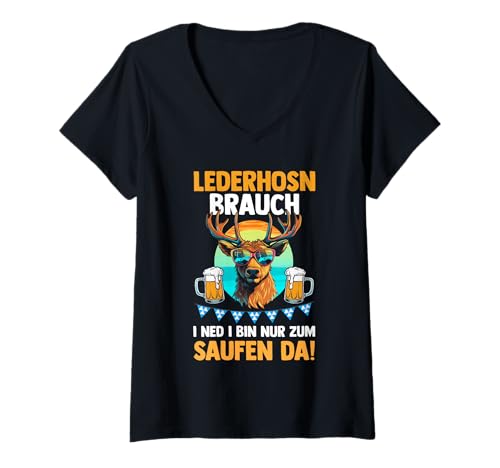 Damen Lederhosn Hirsch Oktoberfest T-Shirt mit V-Ausschnitt Damen Lederhosn Hirsch Oktoberfest T-Shirt mit V-Ausschnitt von Bayrisches Volksfest Oktoberfest