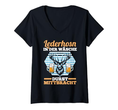 Damen Lederhosn Hirsch Oktoberfest T-Shirt mit V-Ausschnitt Damen Lederhosn Hirsch Oktoberfest T-Shirt mit V-Ausschnitt von Bayrisches Volksfest Oktoberfest