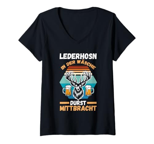 Damen Lederhosn Hirsch Oktoberfest T-Shirt mit V-Ausschnitt Damen Lederhosn Hirsch Oktoberfest T-Shirt mit V-Ausschnitt von Bayrisches Volksfest Oktoberfest