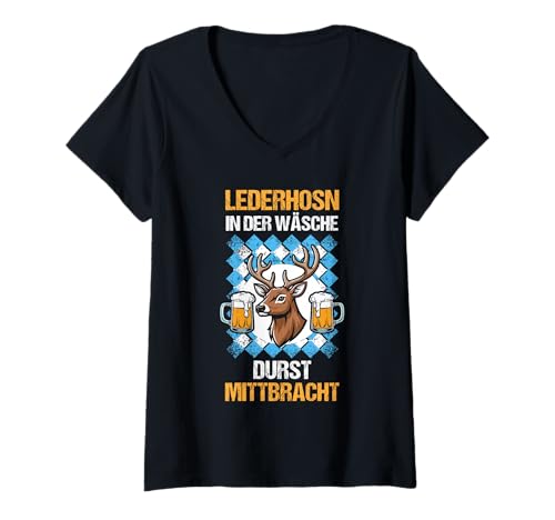 Damen Lederhosn Hirsch Oktoberfest T-Shirt mit V-Ausschnitt Damen Lederhosn Hirsch Oktoberfest T-Shirt mit V-Ausschnitt von Bayrisches Volksfest Oktoberfest