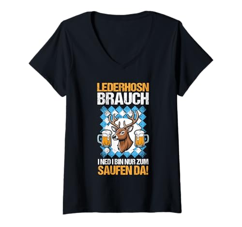 Damen Lederhosn Hirsch Oktoberfest T-Shirt mit V-Ausschnitt Damen Lederhosn Hirsch Oktoberfest T-Shirt mit V-Ausschnitt von Bayrisches Volksfest Oktoberfest