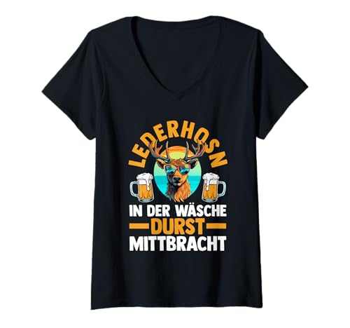 Damen Lederhosn Hirsch Oktoberfest T-Shirt mit V-Ausschnitt Damen Lederhosn Hirsch Oktoberfest T-Shirt mit V-Ausschnitt von Bayrisches Volksfest Oktoberfest