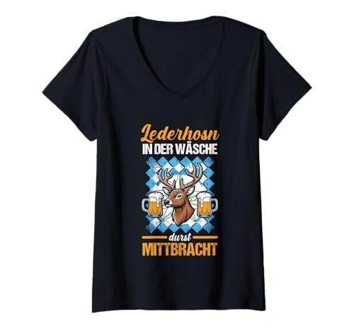 Damen Lederhosn Hirsch Oktoberfest T-Shirt mit V-Ausschnitt Damen Lederhosn Hirsch Oktoberfest T-Shirt mit V-Ausschnitt von Bayrisches Volksfest Oktoberfest