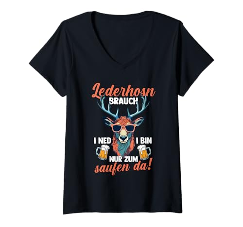 Damen Lederhosn Hirsch Oktoberfest T-Shirt mit V-Ausschnitt Damen Lederhosn Hirsch Oktoberfest T-Shirt mit V-Ausschnitt von Bayrisches Volksfest Oktoberfest