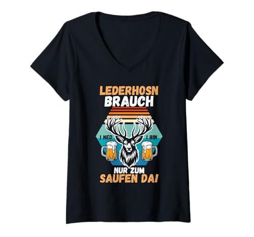 Damen Lederhosn Hirsch Oktoberfest T-Shirt mit V-Ausschnitt Damen Lederhosn Hirsch Oktoberfest T-Shirt mit V-Ausschnitt von Bayrisches Volksfest Oktoberfest