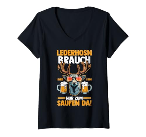 Damen Lederhosn Hirsch Oktoberfest T-Shirt mit V-Ausschnitt Damen Lederhosn Hirsch Oktoberfest T-Shirt mit V-Ausschnitt von Bayrisches Volksfest Oktoberfest