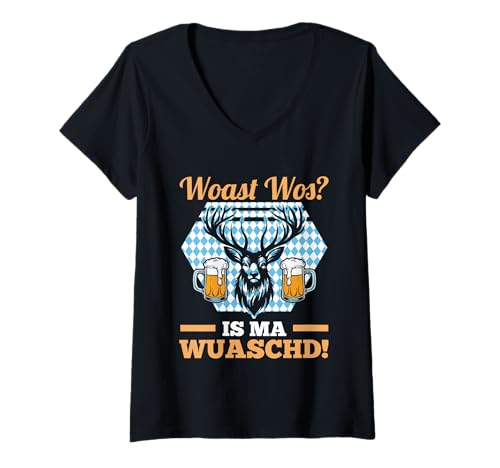 Damen Lederhosn Hirsch Oktoberfest T-Shirt mit V-Ausschnitt Damen Lederhosn Hirsch Oktoberfest T-Shirt mit V-Ausschnitt von Bayrisches Volksfest Oktoberfest
