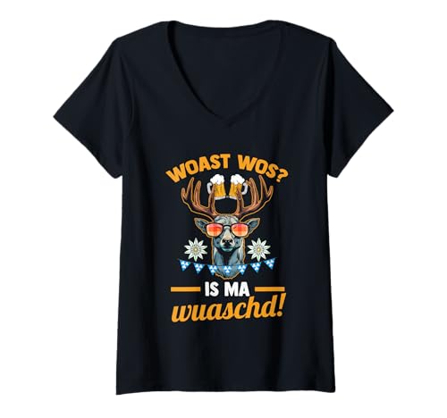 Damen Lederhosn Hirsch Oktoberfest T-Shirt mit V-Ausschnitt Damen Lederhosn Hirsch Oktoberfest T-Shirt mit V-Ausschnitt von Bayrisches Volksfest Oktoberfest
