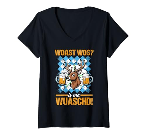 Damen Lederhosn Hirsch Oktoberfest T-Shirt mit V-Ausschnitt Damen Lederhosn Hirsch Oktoberfest T-Shirt mit V-Ausschnitt von Bayrisches Volksfest Oktoberfest