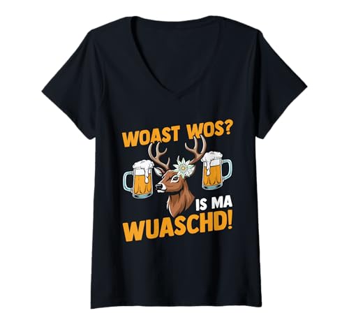 Damen Lederhosn Hirsch Oktoberfest T-Shirt mit V-Ausschnitt Damen Lederhosn Hirsch Oktoberfest T-Shirt mit V-Ausschnitt von Bayrisches Volksfest Oktoberfest