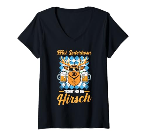 Damen Lederhosn Hirsch Oktoberfest T-Shirt mit V-Ausschnitt Damen Lederhosn Hirsch Oktoberfest T-Shirt mit V-Ausschnitt von Bayrisches Volksfest Oktoberfest