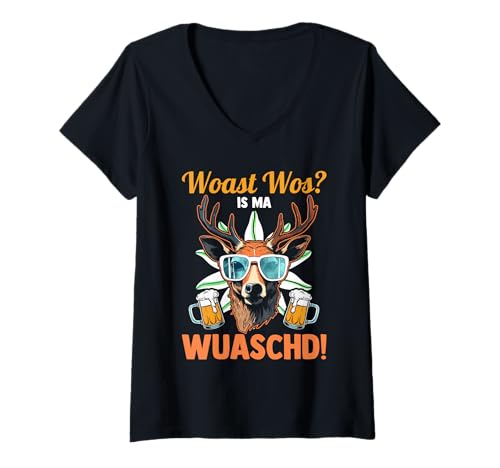 Damen Lederhosn Hirsch Oktoberfest T-Shirt mit V-Ausschnitt Damen Lederhosn Hirsch Oktoberfest T-Shirt mit V-Ausschnitt von Bayrisches Volksfest Oktoberfest