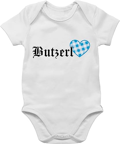 BZ10 Baby Body Strampler - Bayern Babys - Butzerl blaues Herz - 3/6 Monate - Weiß - bayrisch junge bayrische kleidung bayerischer bodys bayerisch mädchen bayerische babybody sprüche jungen für von Bazi Shirts