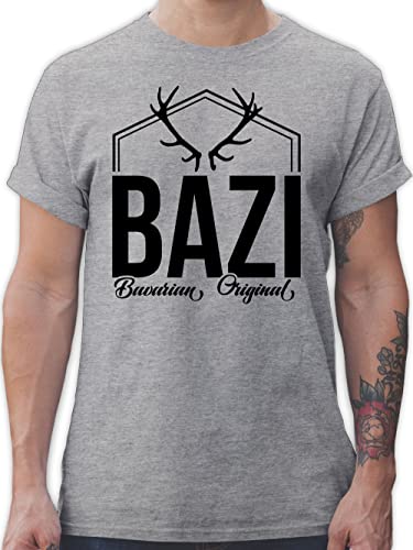 L190 Schlichtes Männer Shirt - Bayern - Bazi - Original Bavarian - L - Grau meliert - bayrischer Tshirts bayrische t-Shirts für Bavaria Tshirt Herren trachtenshirt bayrisch t-schirt Humor von Bazi Shirts