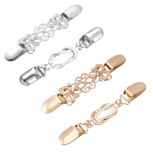 Clothing Sinch, 4 Stück Kleider Clips für Damen und Mädchen, Waist Clip und Cardigan Clip für Pullover, Strickjacken und Schals, aus hochwertiger Legierung in Gold und Silber von BbiuRer