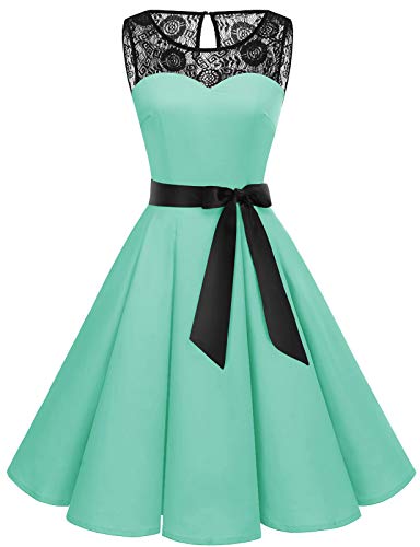 Bbonlinedress Abendkleider elegant für Hochzeit Winterkleid Rockabilly Kleider Knielang Cocktailkleid Jugendweihe Kleider Spitzenkleid konfirmationskleider Mint 2XL von Bbonlinedress