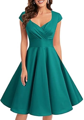 Bbonlinedress Abendkleider elegant für Hochzeit gast festliches Kleid Damen 1950er Vintage Retro Cocktailkleid Rockabilly V-Ausschnitt Konfirmationskleider Brautjungfer Kleid Turquoise S von Bbonlinedress