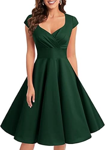 Bbonlinedress Rockabilly Kleider Damen Festliche Kleider Sommer Cocktailkleid Abendkleid Elegant Brautkleid Standesamt Hochzeitskleid Dark Green S von Bbonlinedress