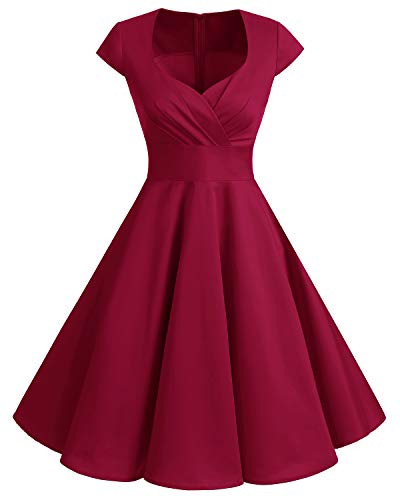 Bbonlinedress Rockabilly Kleider Damen Festliche Kleider Sommer Cocktailkleid Abendkleid Elegant Brautkleid Standesamt Hochzeitskleid Dark Red M von Bbonlinedress