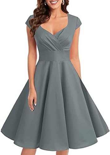 Bbonlinedress Abendkleid Damen Rockabilly Kleider Cocktailkleid Vintage Kleid Retro Rockabilly V-Ausschnitt Hochzeitskleid Petticoat Kleid Grey S von Bbonlinedress