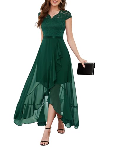 Bbonlinedress Abendkleid elegant für Hochzeit V-Ausschnitt Spitze Chiffon Brautkleid Party Abschlusskleid lang Winter Ballkleid Dark Green 3XL von Bbonlinedress