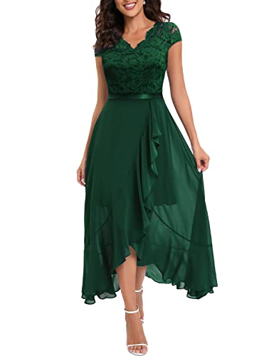 Bbonlinedress Abendkleid elegant für Hochzeit V-Ausschnitt Spitze Chiffon Brautkleid Weihnachtskleid Party Abschlusskleid lang Winter Ballkleid Dark Green XL von Bbonlinedress