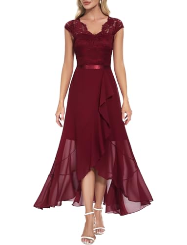 Bbonlinedress Rotes Kleid Damen Abendkleid elegant für Hochzeit Spitze Brautkleid Party Abschlusskleid lang Winter Ballkleid Dark Red 2XL von Bbonlinedress