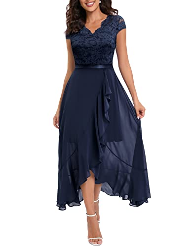 Bbonlinedress Abendkleid elegant für Hochzeit Spitzenkleid Chiffon Kleid Brautkleid Weihnachtskleid Party Abschlusskleid lang Winter Ballkleid Navy 2XL von Bbonlinedress