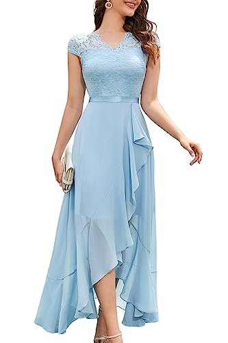 Bbonlinedress Abendkleid elegant für Hochzeit Spitzenkleid Chiffon Kleid Brautkleid Weihnachtskleid Party Abschlusskleid lang Winter Ballkleid Sky Blue 2XL von Bbonlinedress