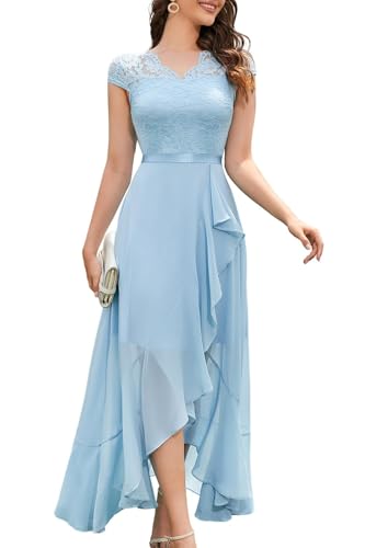 Bbonlinedress Abendkleid elegant für Hochzeit Spitzenkleid Chiffon Kleid Brautkleid Party Abschlusskleid lang Winter Ballkleid Sky Blue M von Bbonlinedress