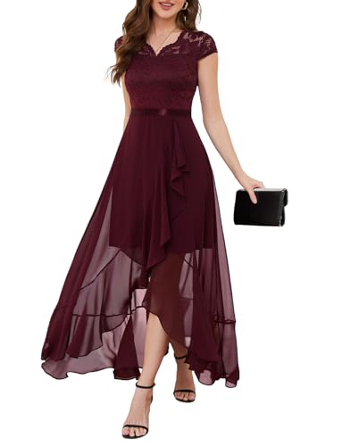 Bbonlinedress Abendkleid lang elegant Cocktailkleid V-Ausschnitt Brautkleid Chiffon Hochzeitkleid Weihnachtskleid Party Winter Ballkleid Burgundy XL von Bbonlinedress