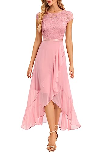 Bbonlinedress Abendkleid lang elegant festliches Brautkleid Vokuhila Chiffon Hochzeitkleid Bridesmaid Dress Party Ballkleid Blush 2XL von Bbonlinedress