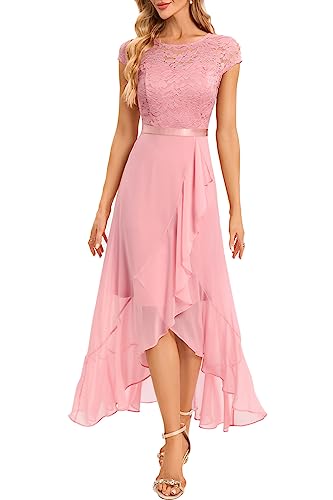 Bbonlinedress Abendkleid lang elegant festliches Kleid Brautkleid Vokuhila Chiffon Hochzeitkleid Bridesmaid Dress Party Ballkleid Weihnachtskleid Blush 3XL von Bbonlinedress