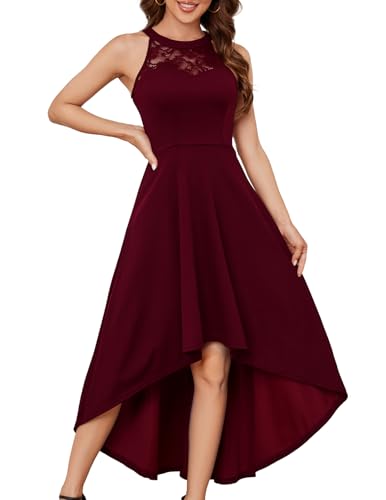 Bbonlinedress Abendkleider elegant für Hochzeit Ballkleid lang Damen Sommerkleid Neckholder High Low festliches Cocktailkleid Brautkleid-1Burgundy 2XL von Bbonlinedress