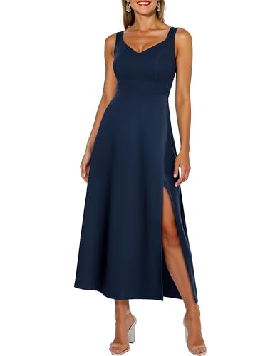 Bbonlinedress Abendkleider elegant für Hochzeit Cocktailkleid Damen ärmellos V-Ausschnitt festliches Kleid mit Schlitz Partykleider Navy XL von Bbonlinedress