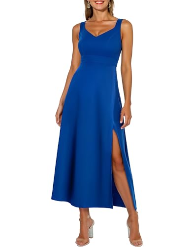 Bbonlinedress Abendkleider elegant für Hochzeit Cocktailkleid Damen ärmellos V-Ausschnitt festliches Kleid mit Schlitz Partykleider Royal Blue XL von Bbonlinedress