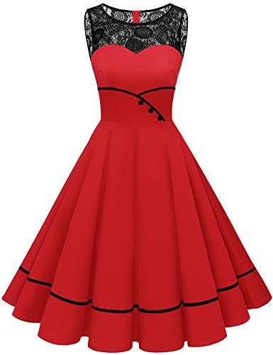 Bbonlinedress Abendkleider elegant für Hochzeit Cocktailkleid Rockabilly Kleider festliches Sommerkleid Petticoat Rotes Kleid Red M von Bbonlinedress